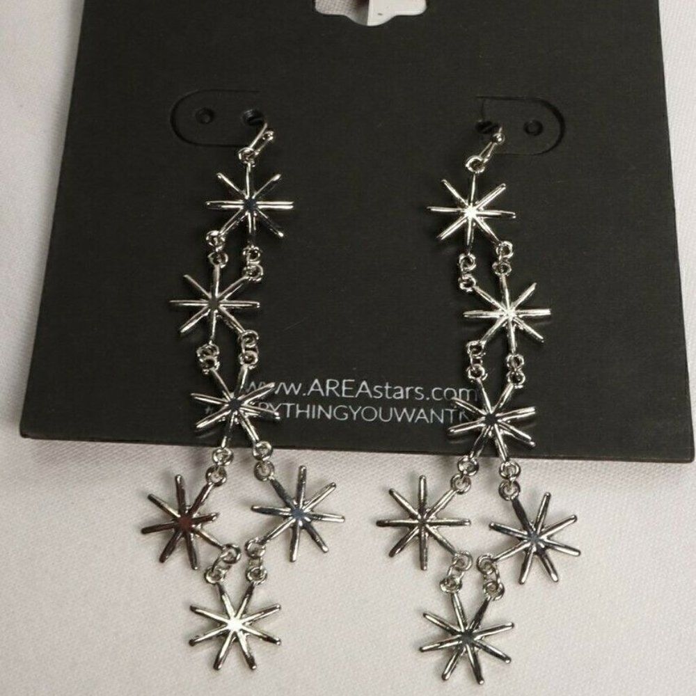 Area Stars Silver Tone Star Drop Earrings New
